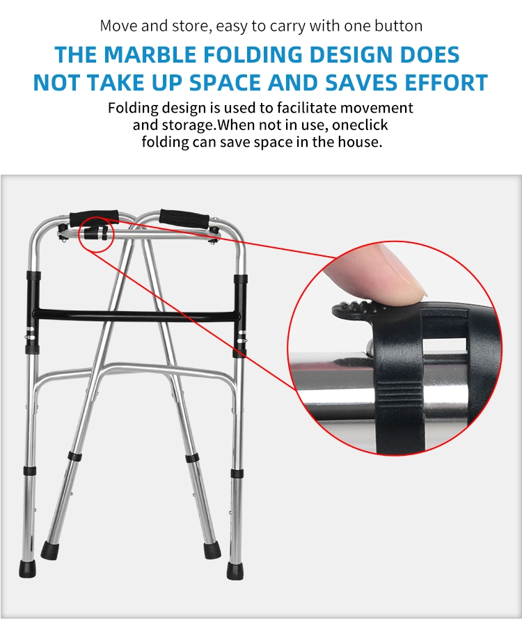 Rehabilitation Training Walking Frame Front 4 Wheel Mobility Frame 4 Leg Folding Stainless Steel Medical Walking Aid