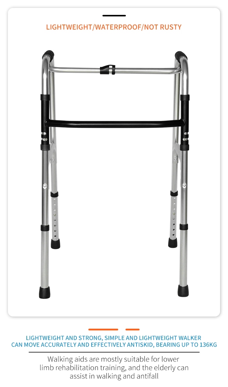 Rehabilitation Training Walking Frame Front 4 Wheel Mobility Frame 4 Leg Folding Stainless Steel Medical Walking Aid