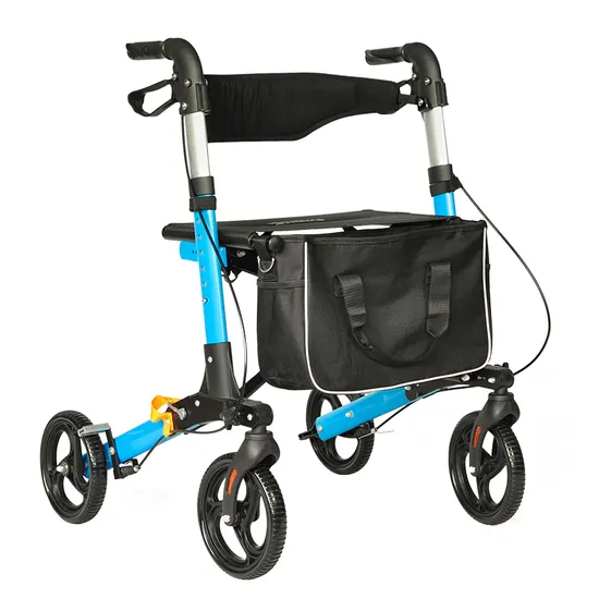 Leichter, zusammenklappbarer Rollator aus Aluminium mit 8-Zoll-Rädern, verstellbarem Sitz und verstellbaren Armen